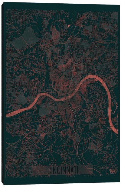 Cincinnati Infrared Urban Blueprint Map Canvas Art Print - Cincinnati Art
