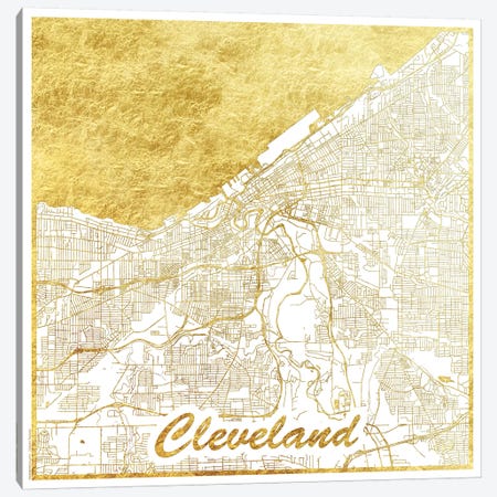 Cleveland Gold Leaf Urban Blueprint Map Canvas Print #HUR96} by Hubert Roguski Art Print