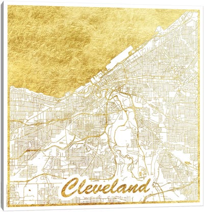 Cleveland Gold Leaf Urban Blueprint Map Canvas Art Print - Cleveland