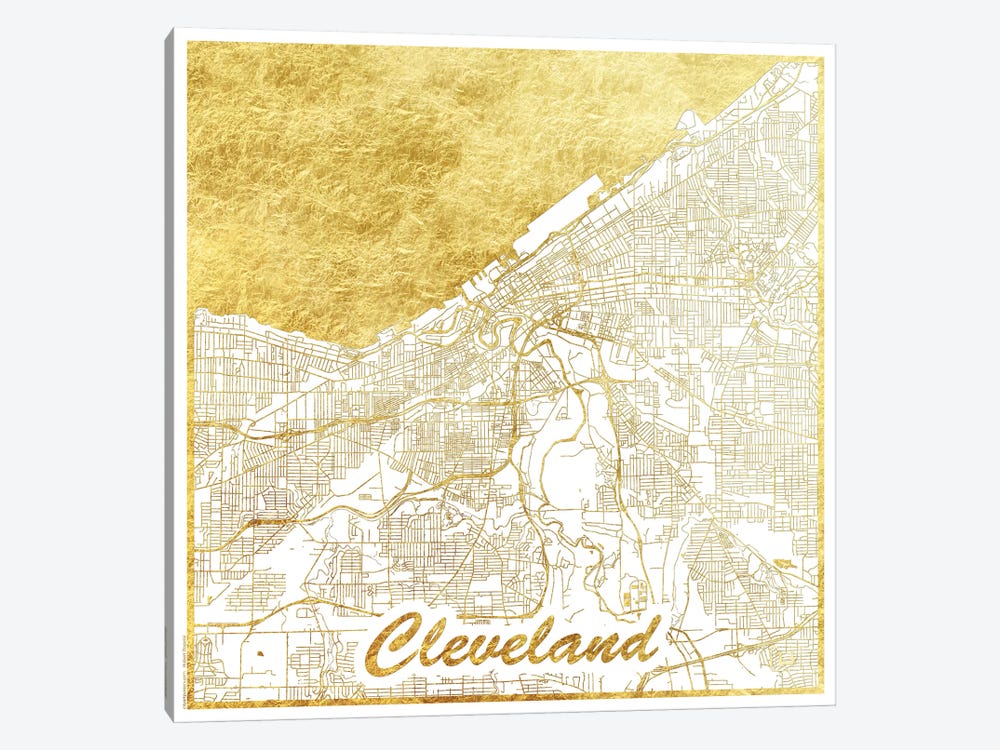 Cleveland Gold Leaf Urban Blueprint Map by Hubert Roguski 1-piece Art Print