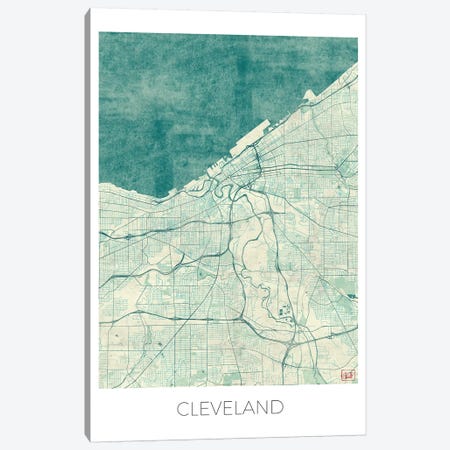 Cleveland Vintage Blue Watercolor Urban Blueprint Map Canvas Print #HUR97} by Hubert Roguski Art Print
