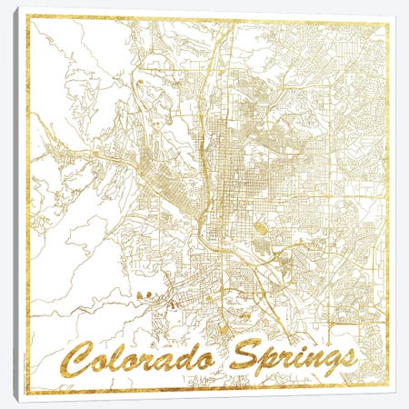 Colorado Springs Gold Leaf Urban Blueprint Map Canvas Print #HUR99} by Hubert Roguski Canvas Art