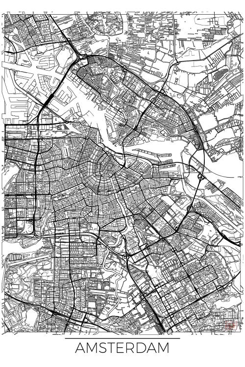 Amsterdam Minimal Urban Blueprint Map by Hubert Roguski wall art