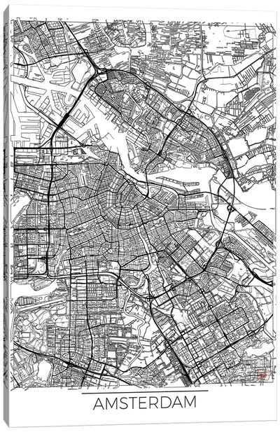 Amsterdam Minimal Urban Blueprint Map Canvas Art Print - Amsterdam Maps