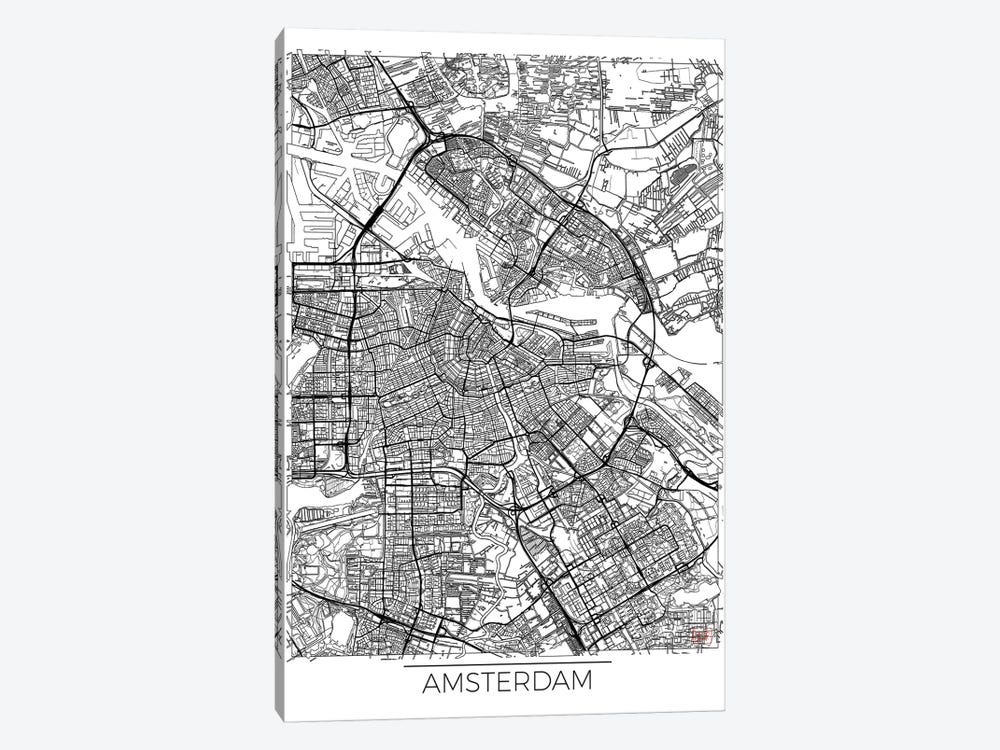 Amsterdam Minimal Urban Blueprint Map 1-piece Canvas Artwork