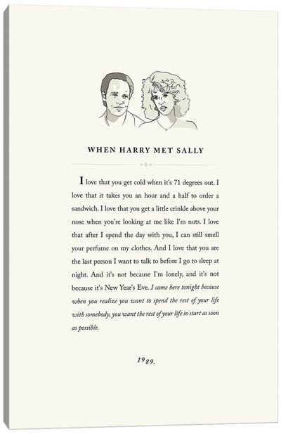 When Harry Met Sally Book Page Illustration Canvas Art Print - Romance Movie Art