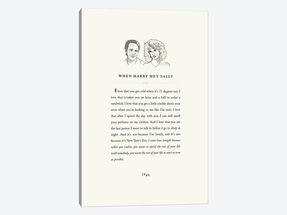 When Harry Met Sally Book Page Illustration by Holly Van Wyck 1-piece Canvas Art