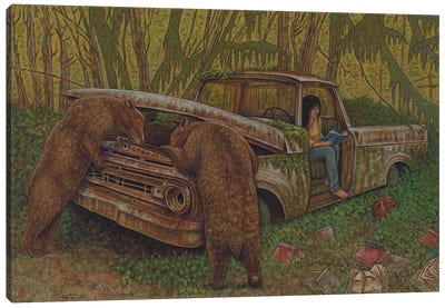 Back Woods Canvas Art Print - Brown Bear Art