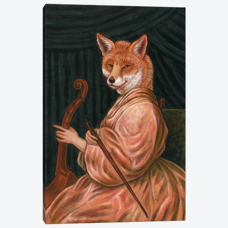 Fox With Cello Canvas Print #HWD44} by Holly Wood Canvas Print