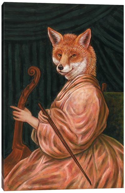 Fox With Cello Canvas Art Print - Holly Wood