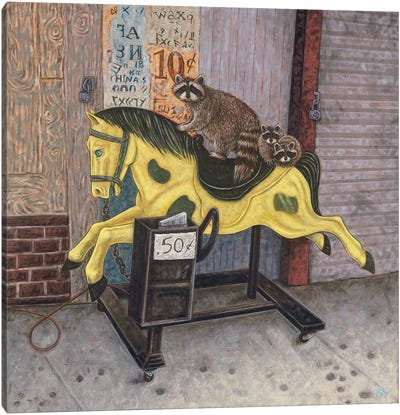 Now We Ride II Canvas Art Print - Raccoon Art