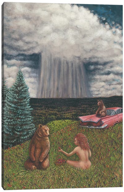 Walking Rain Canvas Art Print - Brown Bear Art