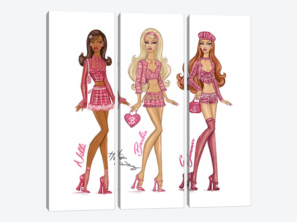 Barbiecore - Nikki, Barbie, and Summer by Hayden Williams 3-piece Canvas Art Print