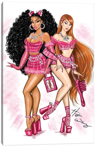 Nicki Minaj and Ice Spice - Barbie World Canvas Art Print - Fashion Illustrations