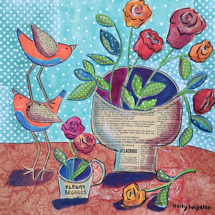 Flowers And Stacked Birds by Holly Wojahn wall art