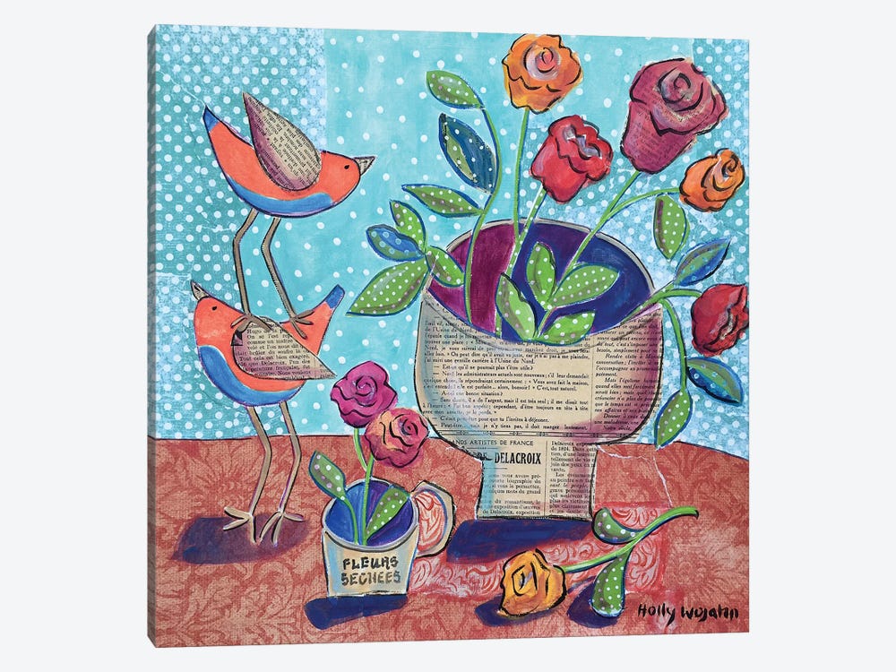 Flowers And Stacked Birds by Holly Wojahn 1-piece Canvas Print