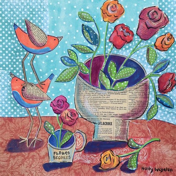 Holly Wojahn: Flowers And Stacked Birds by Holly Wojahn
