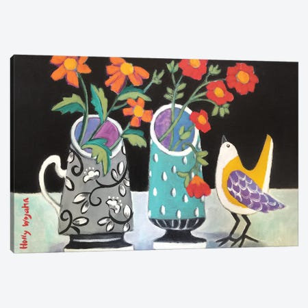 Two Cheery Vases And A Chirp Canvas Print #HWJ24} by Holly Wojahn Art Print