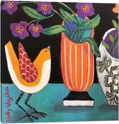 Two More Cheery Vases And A Chirp More Canvas Art Print - Holly Wojahn