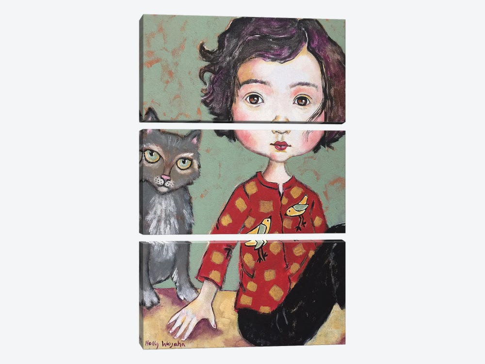 Girl With Cat by Holly Wojahn 3-piece Canvas Wall Art