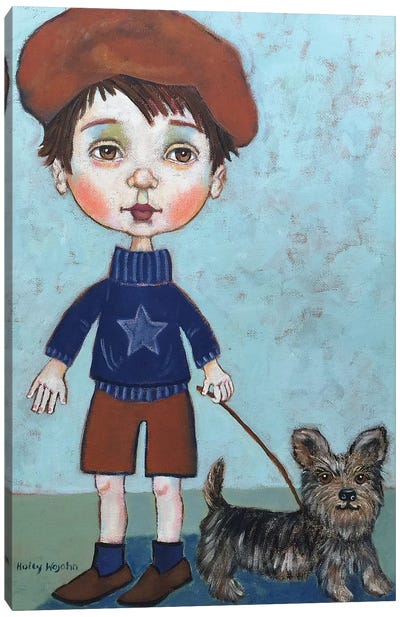 Garcon Avec Chien Canvas Art Print - Yorkshire Terrier Art