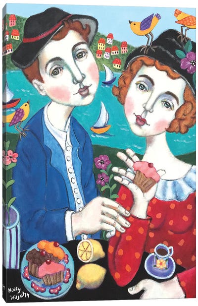 Couple With Cakes Canvas Art Print - Tea Art