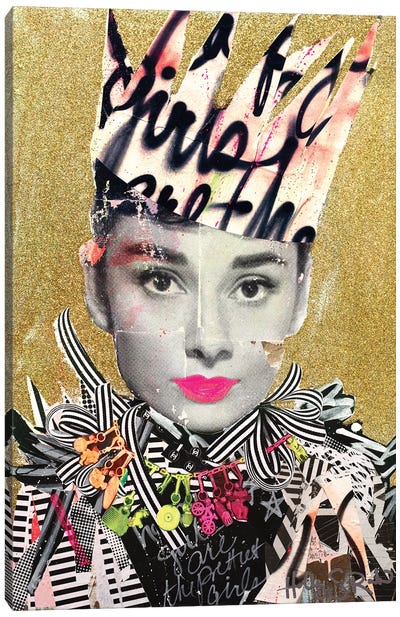 Happy Girls Are The Prettiest Girls Canvas Art Print - Audrey Hepburn