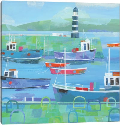 Boats And Lighthouse Canvas Art Print - Claire Henley