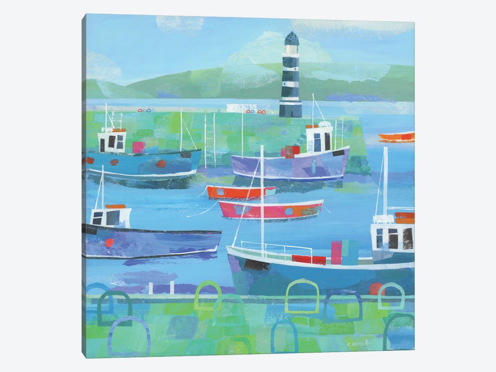 Boats And Lighthouse by Claire Henley 1-piece Canvas Print