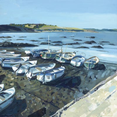 Lights On The Boats, Portscatho by Claire Henley framed canvas print