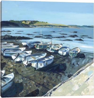Lights On The Boats, Portscatho Canvas Art Print - Claire Henley
