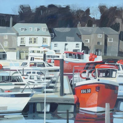 Red Boats, Padstow by Claire Henley framed canvas print