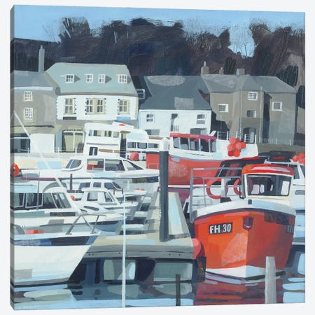 Red Boats, Padstow Canvas Print #HYC125} by Claire Henley Art Print