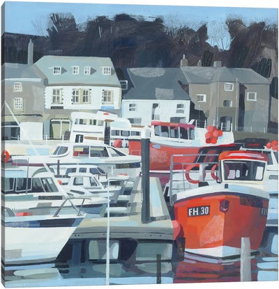 Red Boats, Padstow Canvas Art Print - Claire Henley
