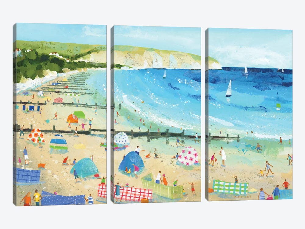Swanage Beach by Claire Henley 3-piece Canvas Art Print