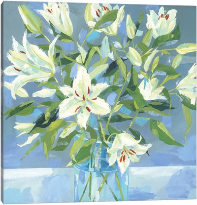 White Lilies Canvas Art Print - Pottery Still Life