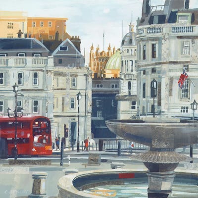 July Evening, Trafalgar Square by Claire Henley framed canvas print
