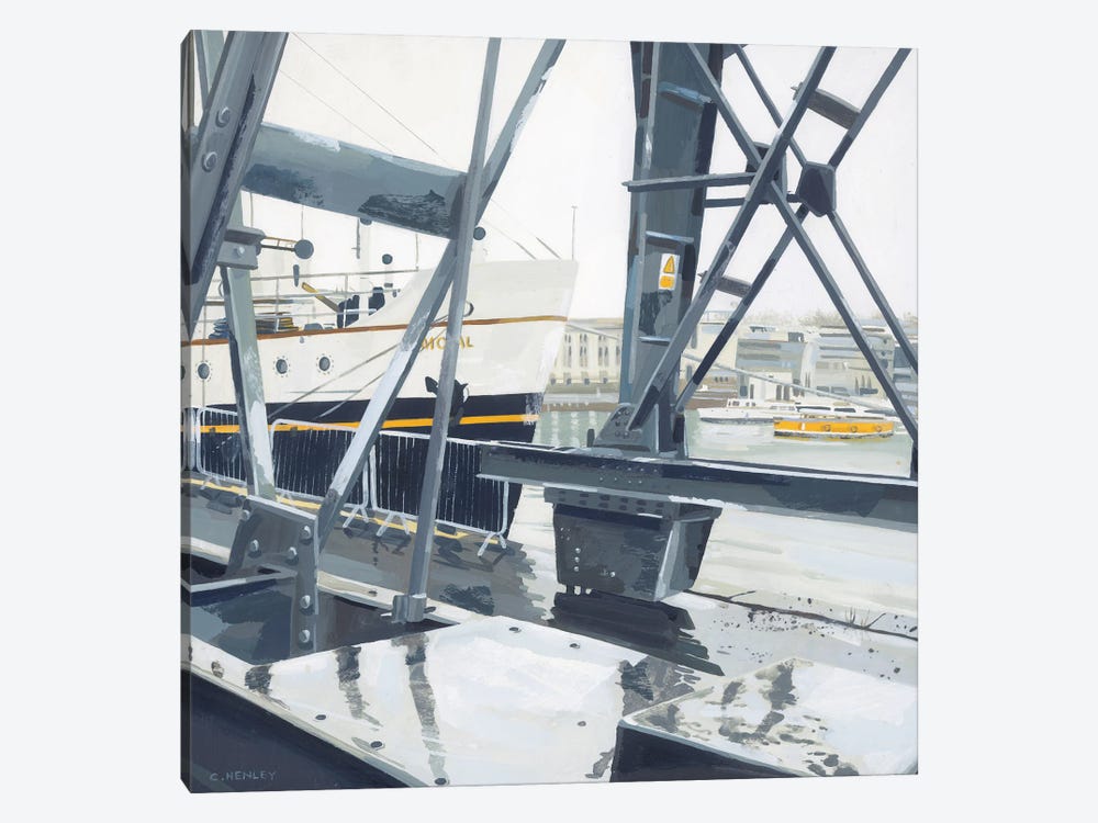 Through The Crane At Wapping Docks, Bristol by Claire Henley 1-piece Canvas Wall Art