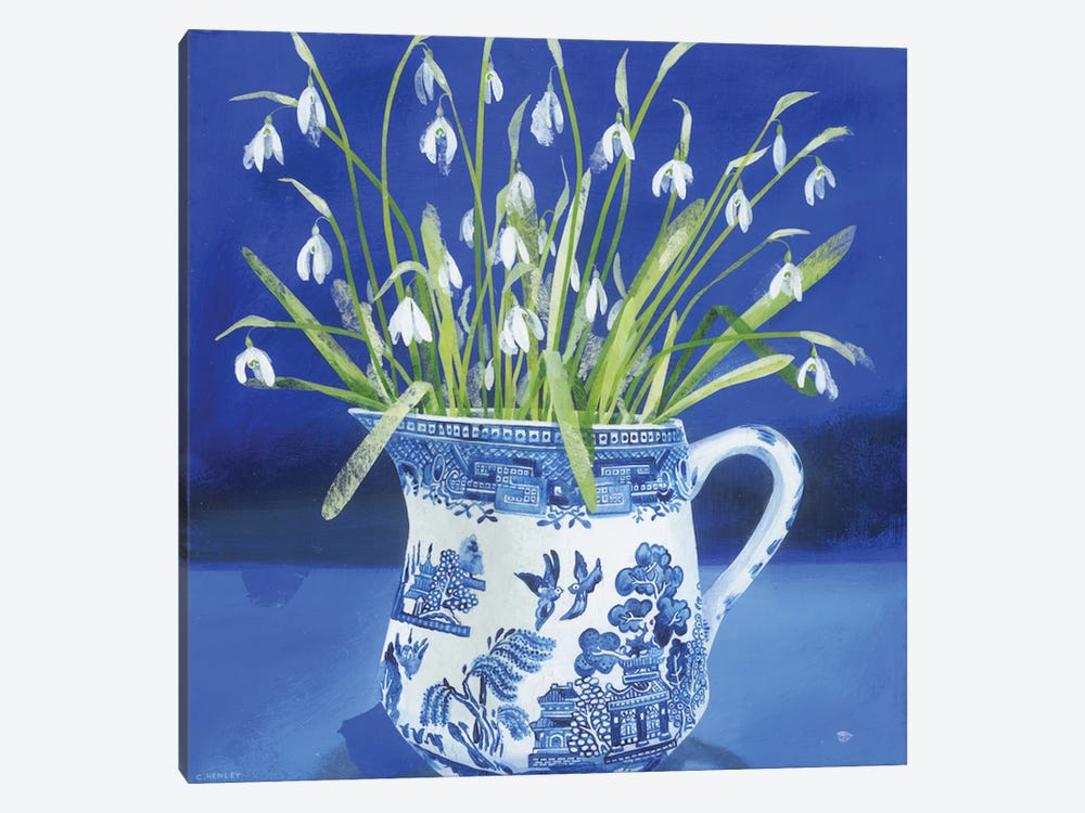 Snowdrops In The Willow Pattern Jug by Claire Henley 1-piece Canvas Artwork