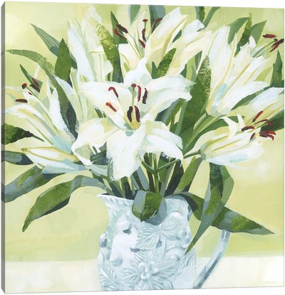 Lilies In The White Jug Canvas Art Print - Claire Henley