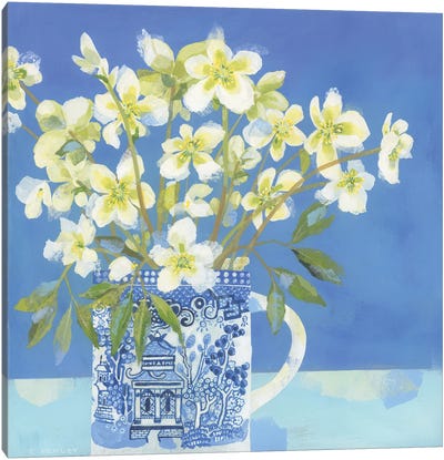 Hellebores In The Willow Pattern Mug Canvas Art Print - Claire Henley