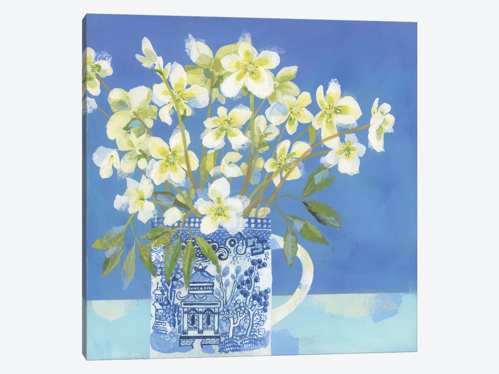 Hellebores In The Willow Pattern Mug by Claire Henley 1-piece Canvas Print