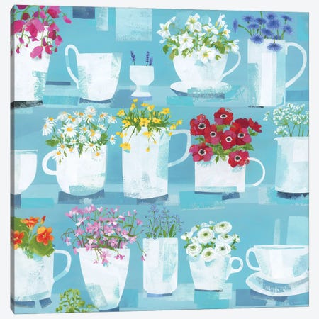 Mugs, Jugs And Flowers Canvas Print #HYC2} by Claire Henley Canvas Art