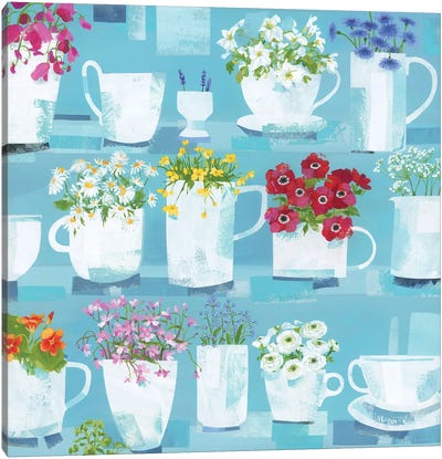 Mugs, Jugs And Flowers Canvas Art Print - Claire Henley