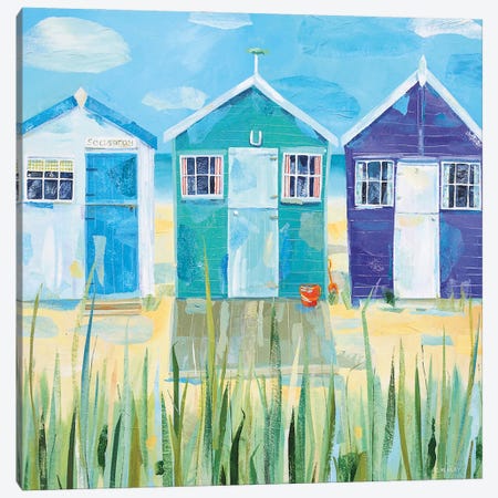 Three Beach Huts Canvas Print #HYC88} by Claire Henley Canvas Artwork