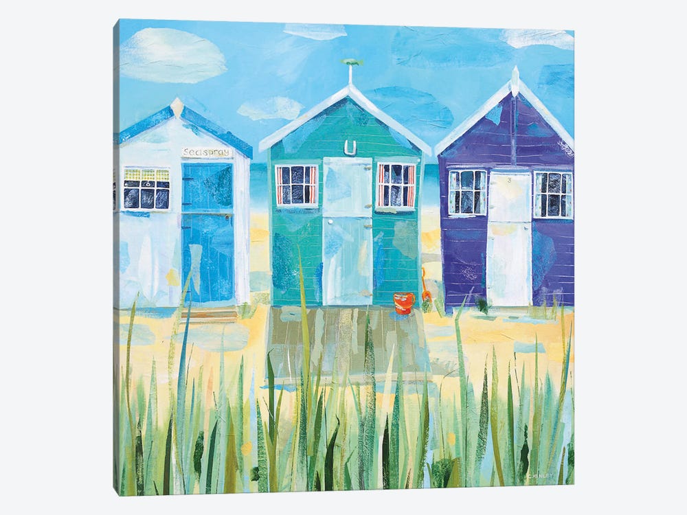 Three Beach Huts by Claire Henley 1-piece Canvas Print