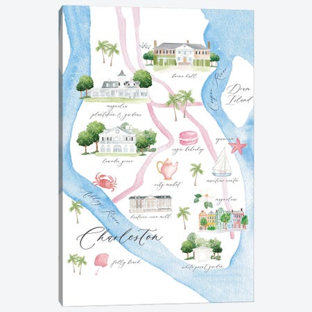 Charleston South Carolina Map Canvas Print #HYD11} by Sarah Hayden Canvas Wall Art