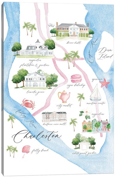 Charleston South Carolina Map Canvas Art Print - Charleston
