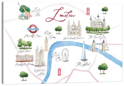 London England Map Canvas Art Print - Sarah Hayden