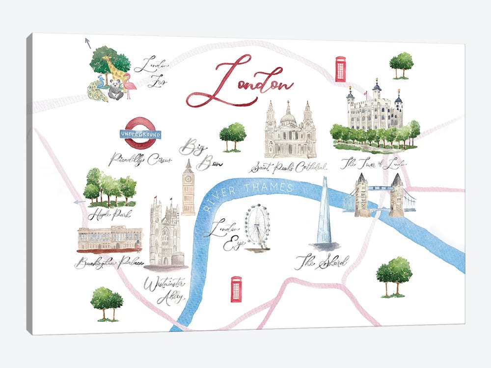 London England Map by Sarah Hayden 1-piece Art Print